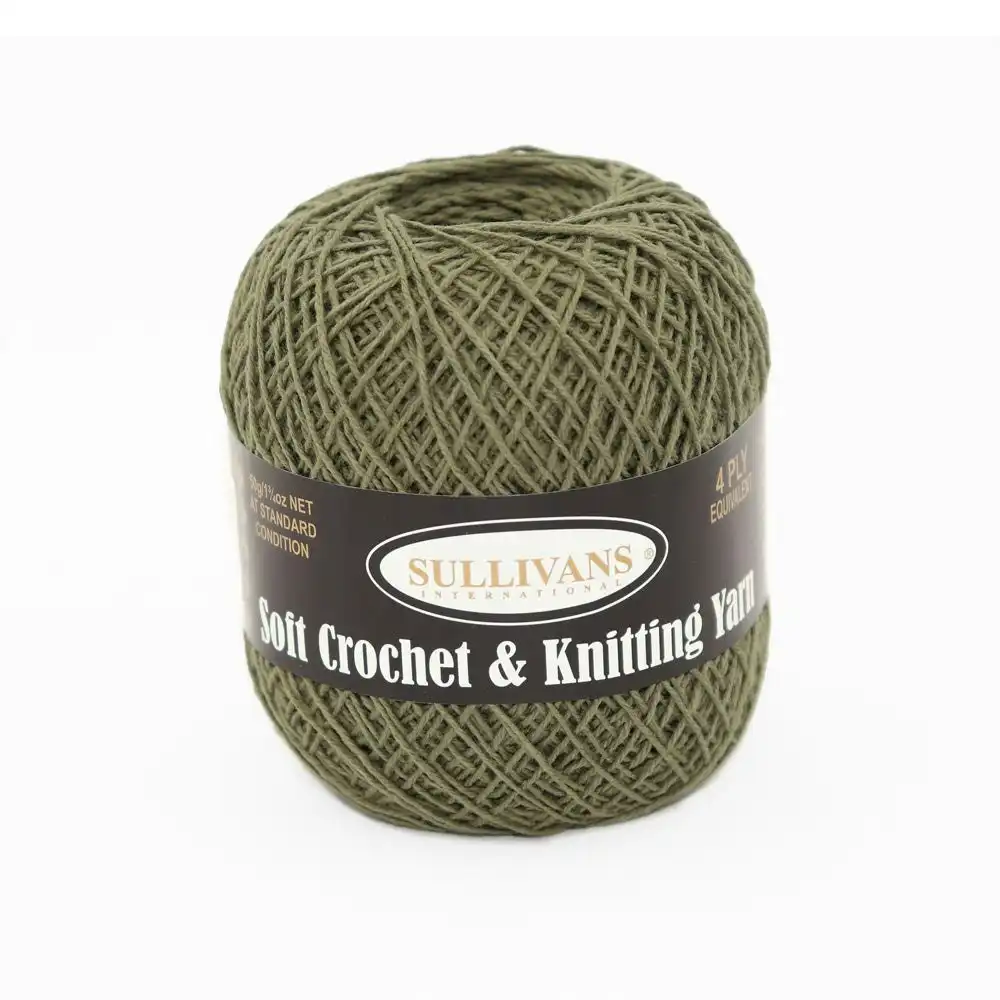 Sullivans Soft 4ply Crochet and Knitting Yarn, Olive- 50g Cotton Yarn