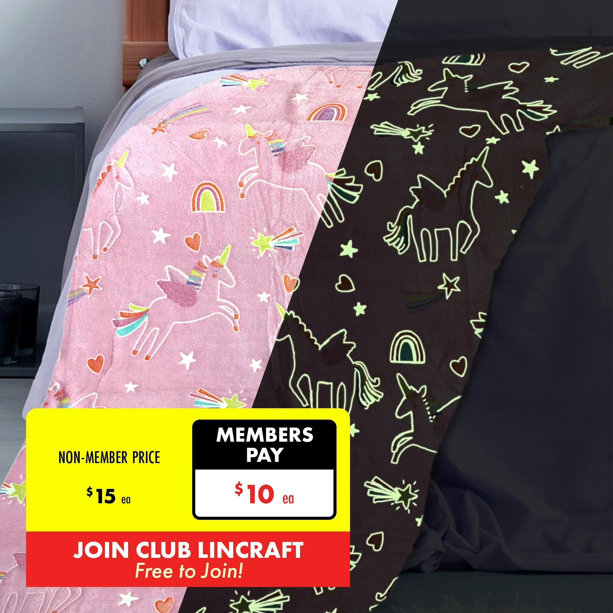 Formr Junior Glow Throw, Pink Unicorn- 127x152cm