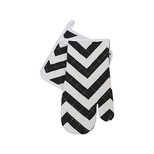 Oven Mitt and Pot Holder Set, Black- Chevron