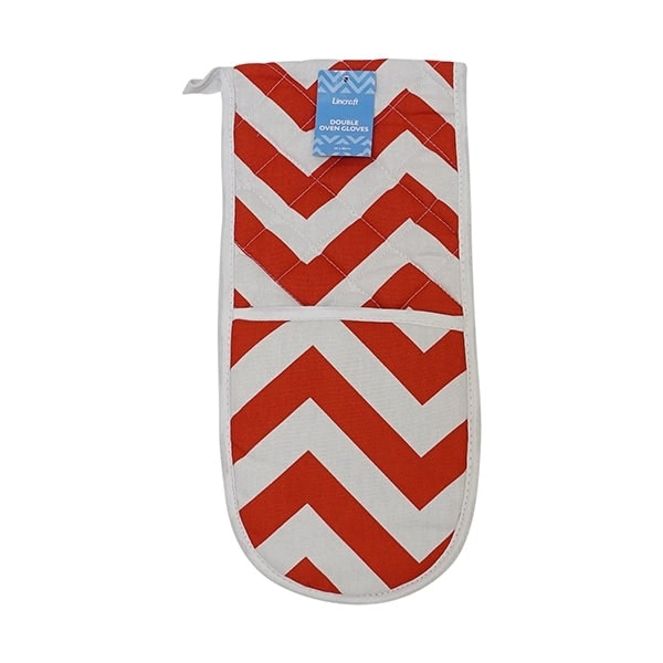 18cm x 80cm Double Oven Gloves, Red- Chevron