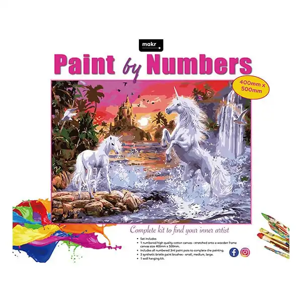 Makr DIY Canvas Art Kit Series 2, Unicorn Waterfall- 40x50cm