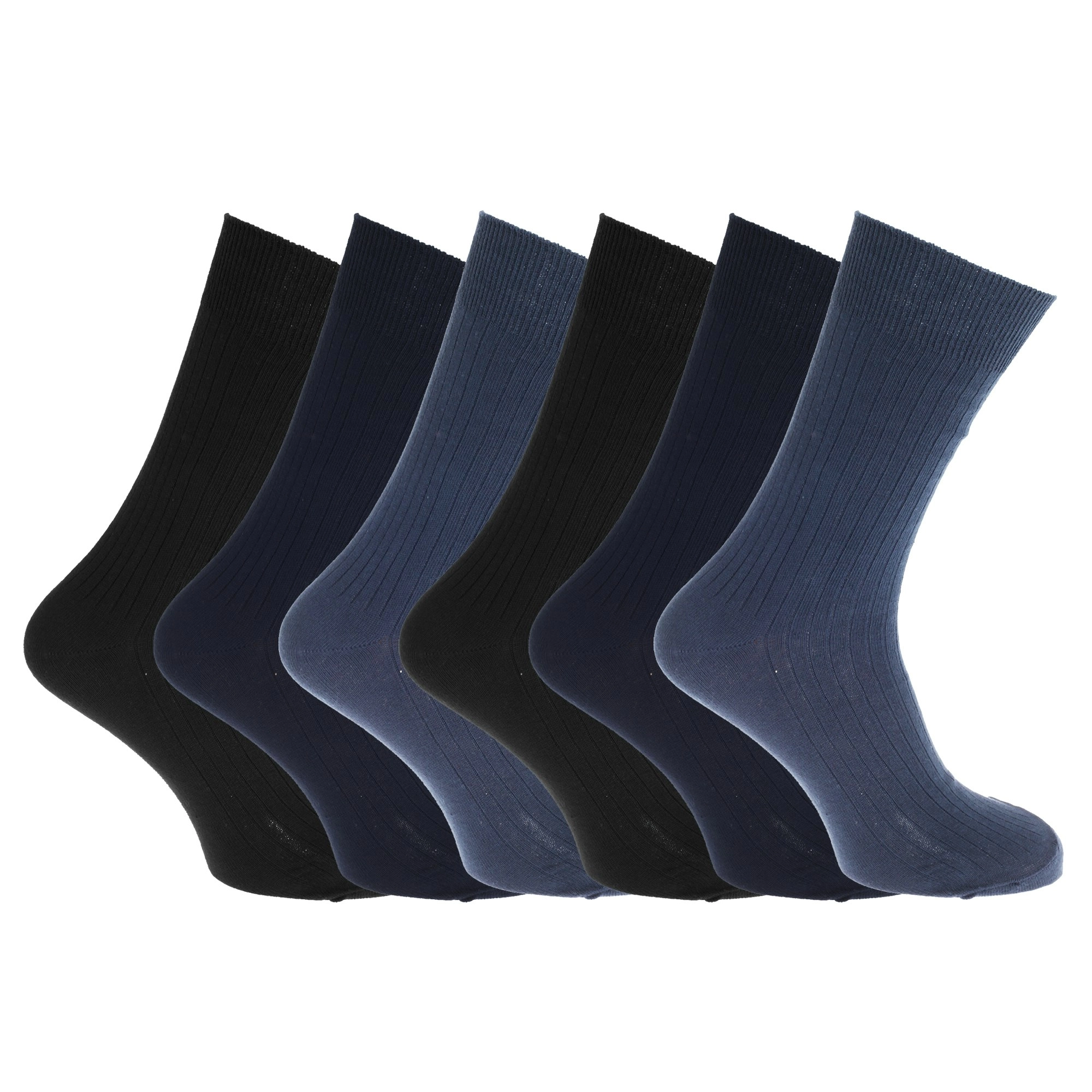 Mens 100% Cotton Ribbed Classic Socks (Pack Of 6)