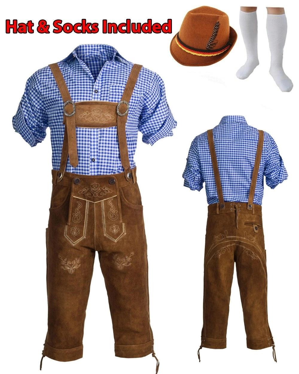 Blue Shirt Longer Pants Lederhosen Oktoberfest Mens Costume