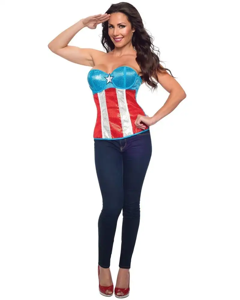 Sequin Captain America Corset Womens Costume Kit