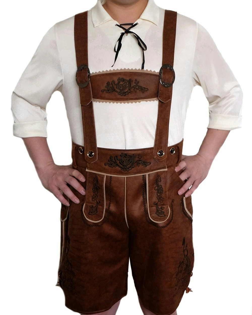 Brown Faux Suede Leather Lederhosen Oktoberfest Mens Costume