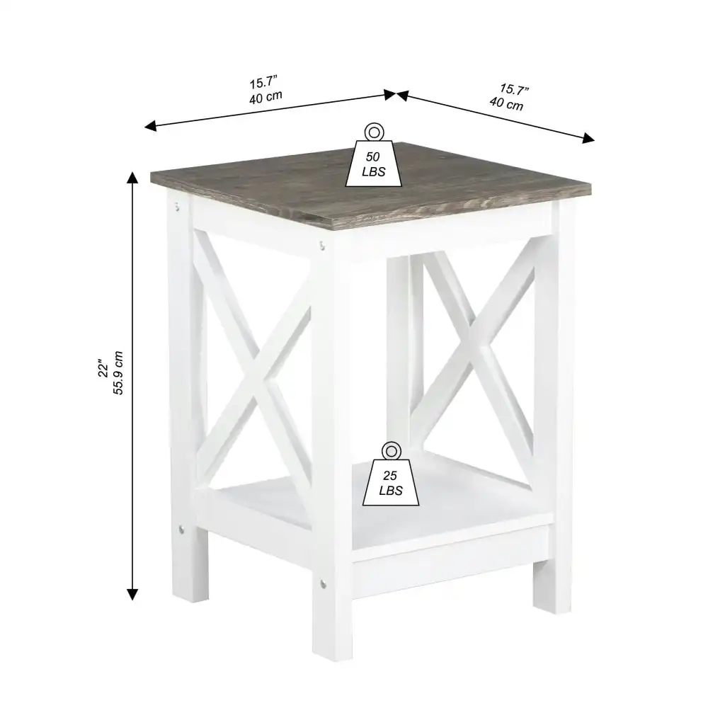 Coastal Wooden Square Open Shelf Side Table - White and Grey