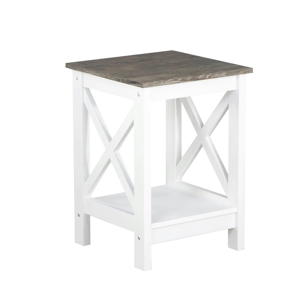 Maestro Furniture Coastal Wooden Square Open Shelf Side Table - White and Grey