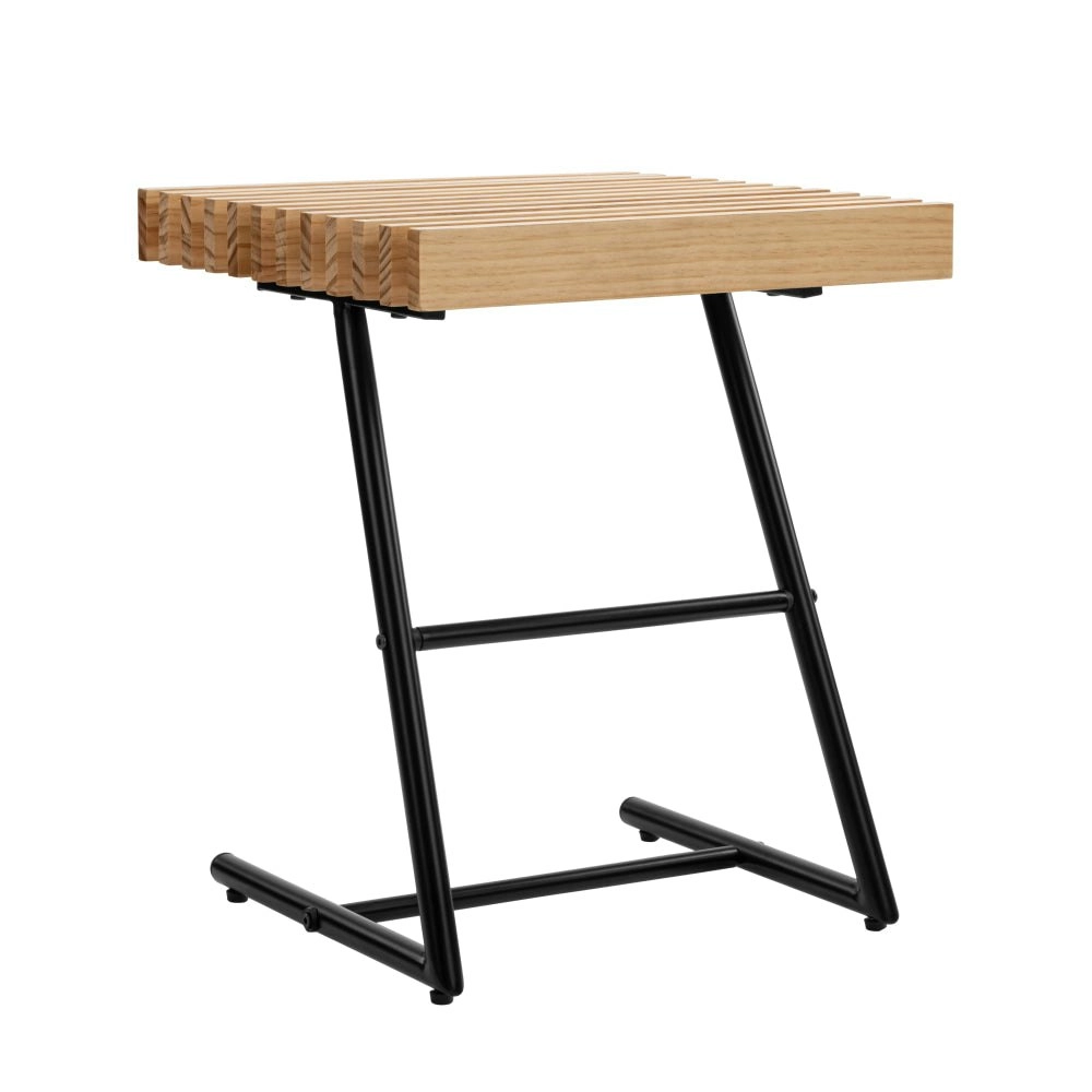 Design Square Eliza Wood Top End Lamp Side Table Slat Oak/Black