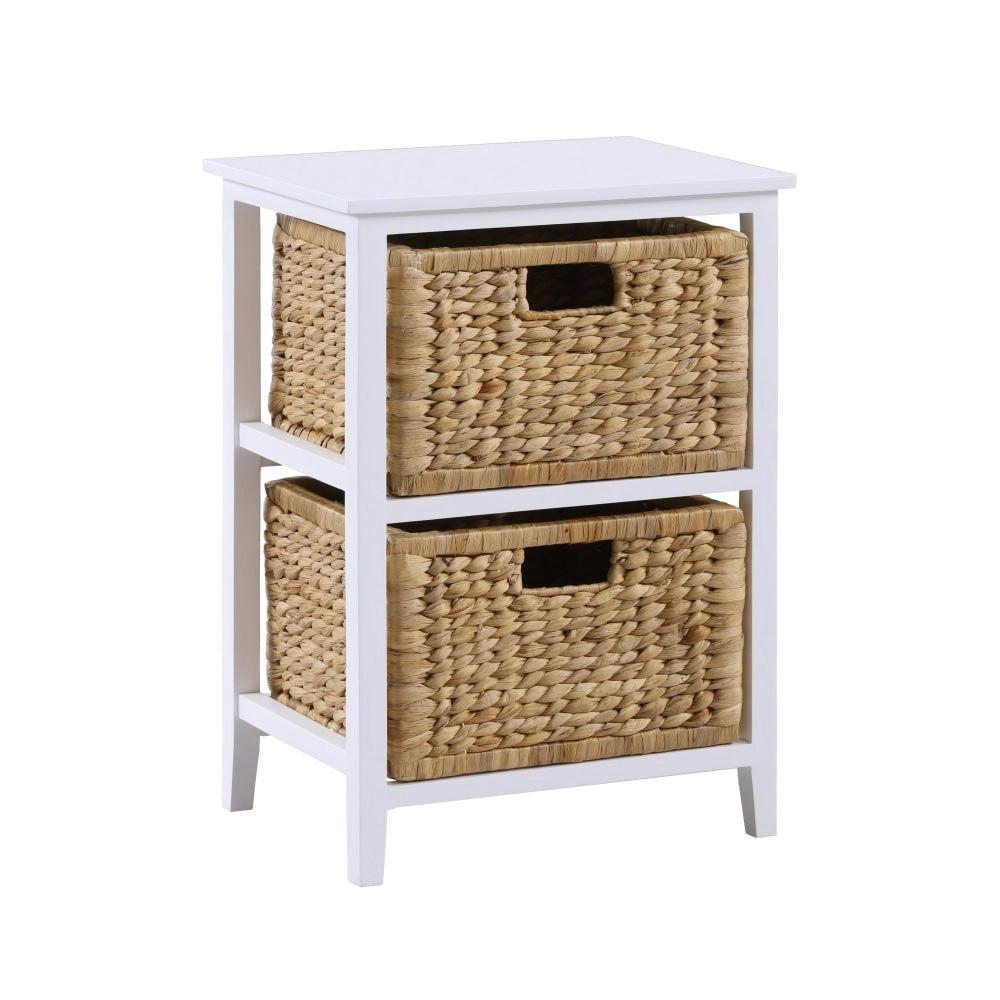 Design Square Rory End Lamp Side Table W/ 2 Woven Baskets White