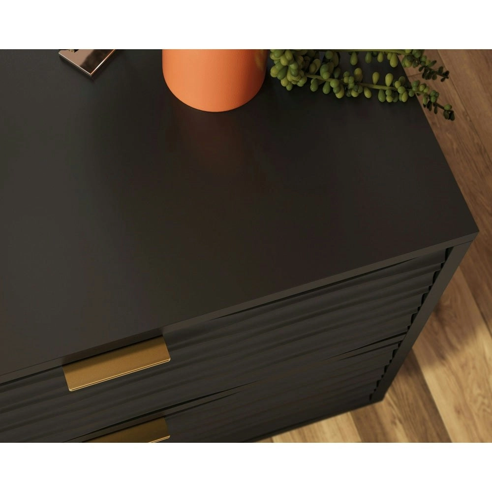 Design Square Luther Modern Classic Wooden End Lamp Side Table 2-Drawers Black