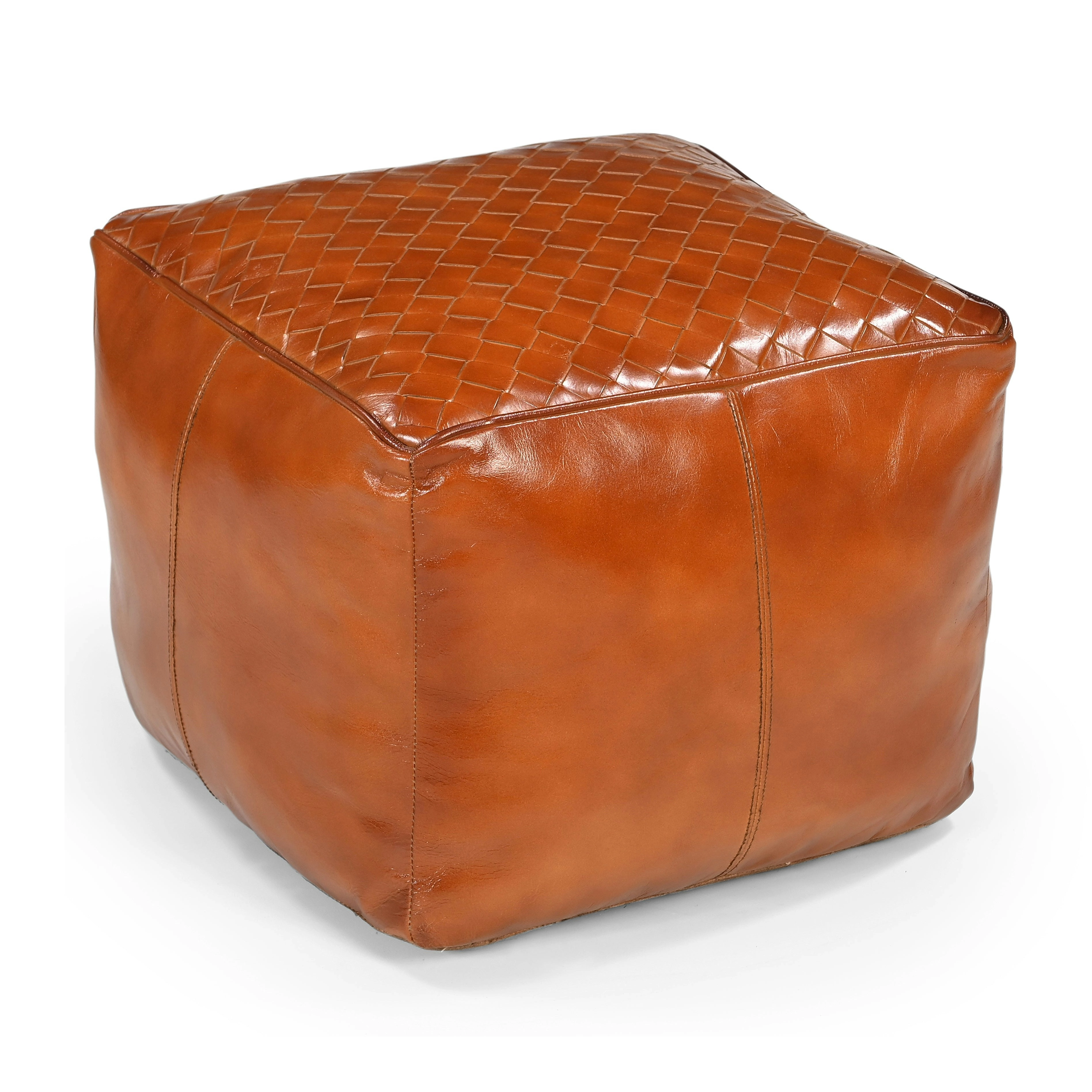 Latticed Vintage Rustic Leather Square Foot Stool Ottoman