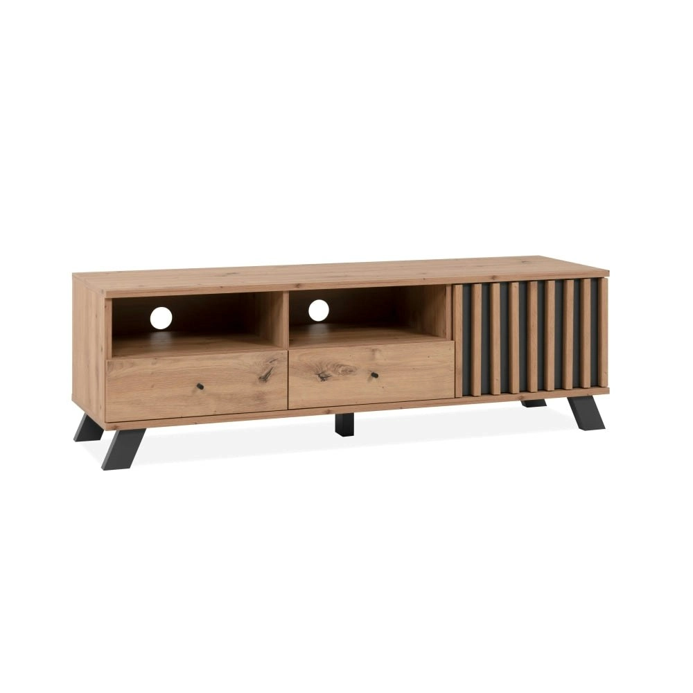 Design Square Mabel Lowline Entertainment Unit TV Stand 1-Door 2-Drawers Oak