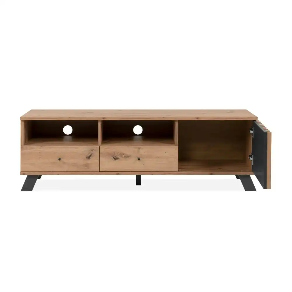 Design Square Mabel Lowline Entertainment Unit TV Stand 1-Door 2-Drawers Oak