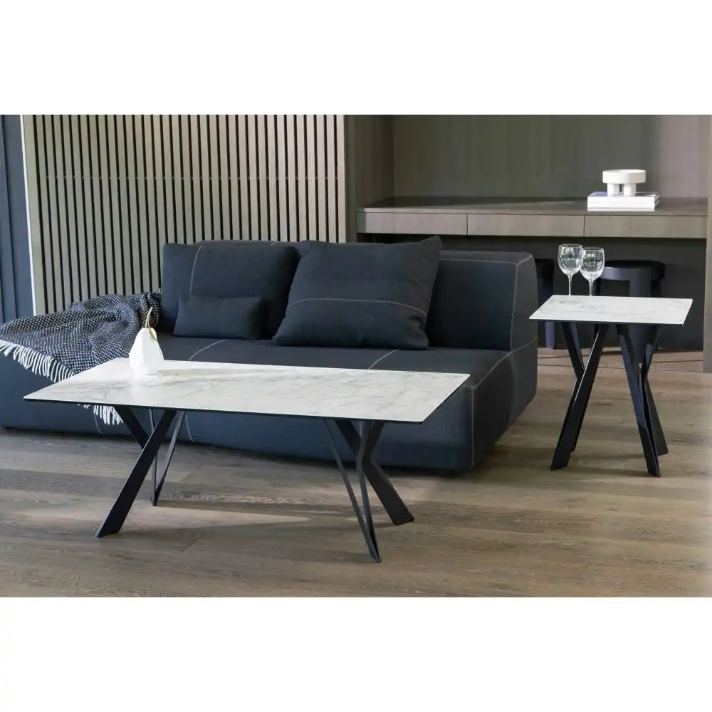 Raimon Furniture Miriam Rectangular Ceramic Coffee Table Metal Frame - Cloudy