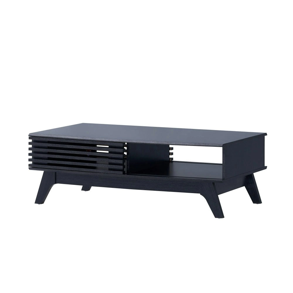 Design Square Camille Rectangular Open Shelf Coffee Table 2-Doors Black