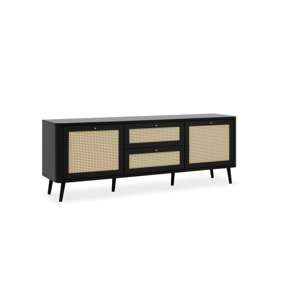 Design Square Cliff Lowline Wooden TV Stand Entertainment Unit 2-Doors 2-Drawers Black