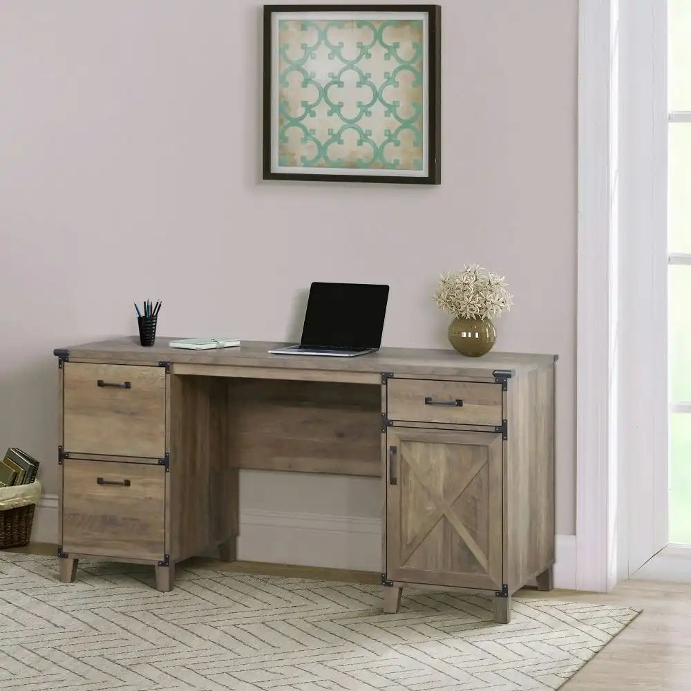 Maestro Furniture Cairo Executive Straight Corner Computer Study Home Office Desk  - Rustic Oak