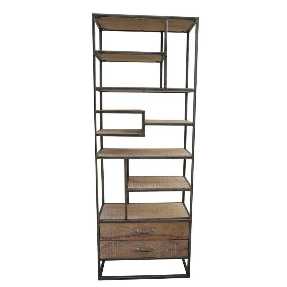 Warren Industrial Slim Iron Bookcase Display Cabinet W/ 2-Drawers