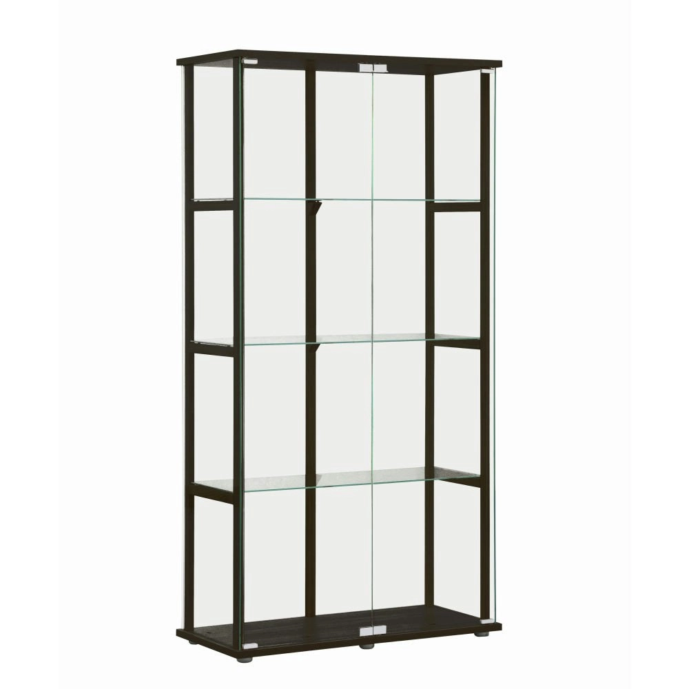 Design Square Dejaro Modern 4-Tier Display Shelf Storage Cabinet W/ 2-Doors - Glass/Black