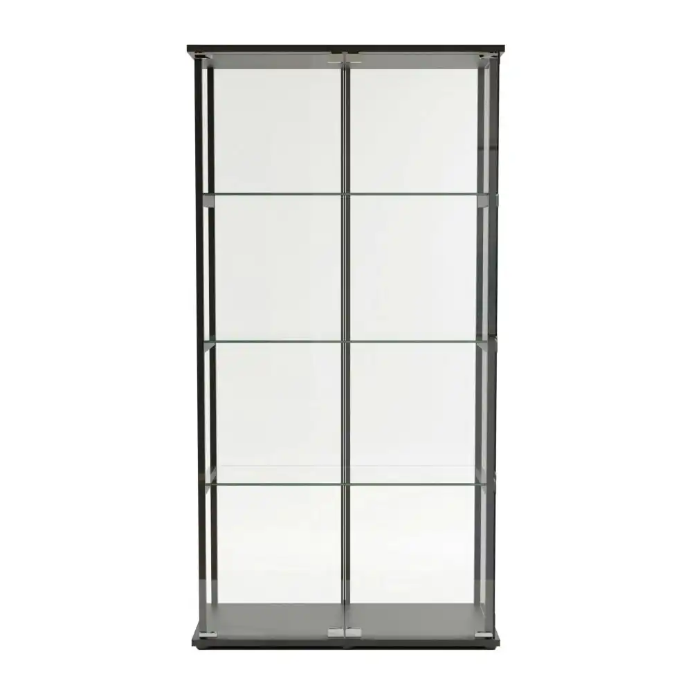 Design Square Dejaro Modern 4-Tier Display Shelf Storage Cabinet W/ 2-Doors - Glass/Black