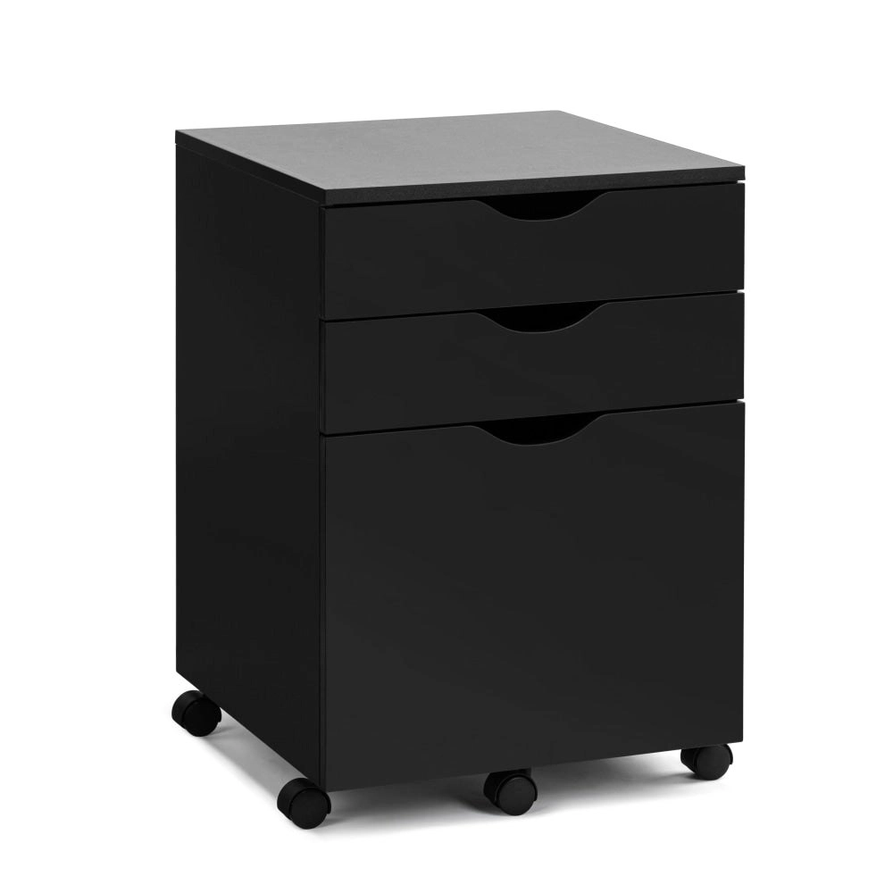 Design Square Marias Mobile Pedestal Filing Cabinet Storage Cabinet W/ 3-Drawers - Black