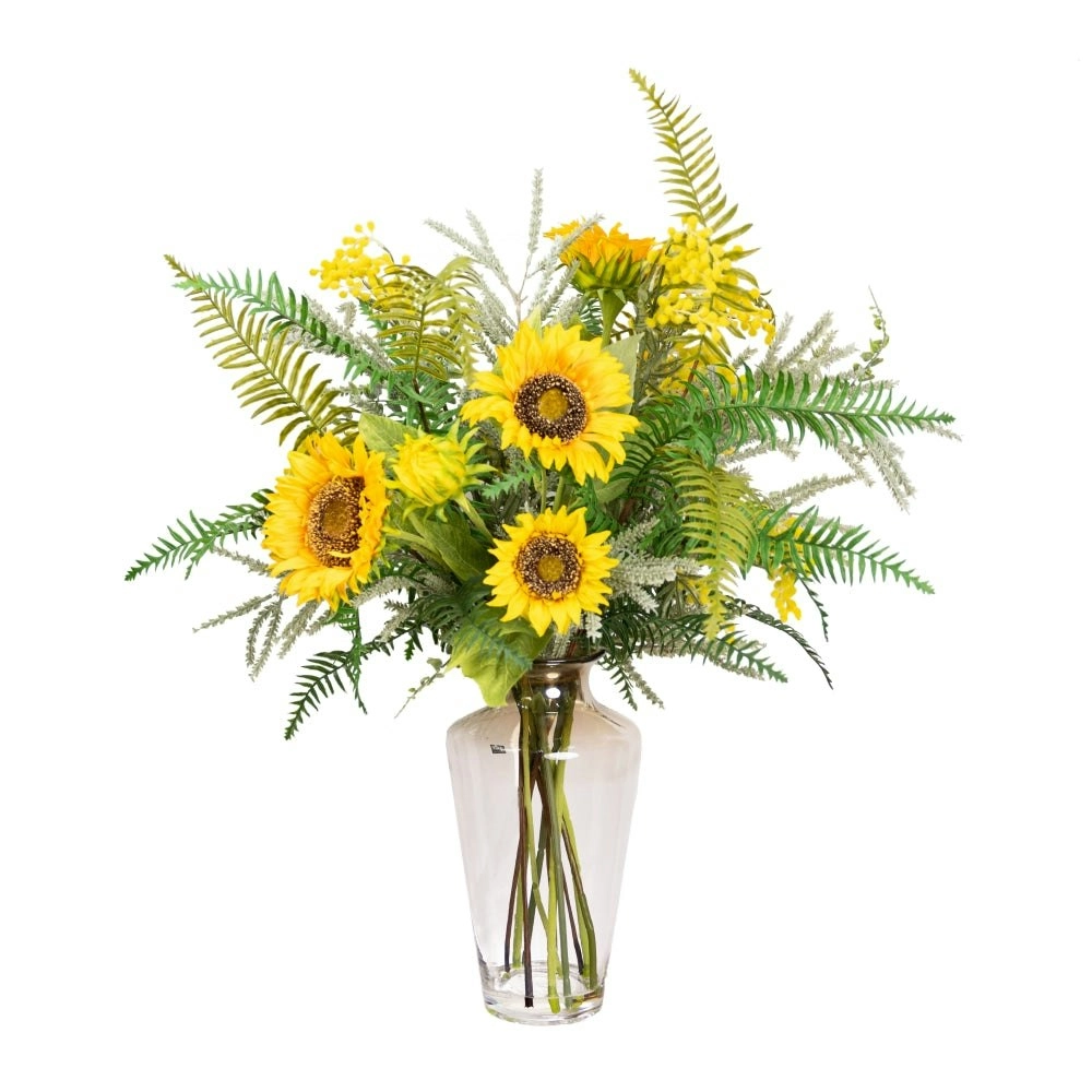 Glamorous Fusion Sunflower & Mimosa 75cm Artificial Faux Plant Flower Decorative Mixed Arrangement