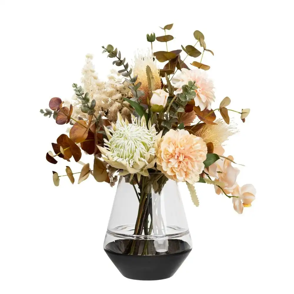 Glamorous Fusion Dried Look Floral 62cm Mixed Artificial Faux Flower Plant Decorative Arrangement In Glass