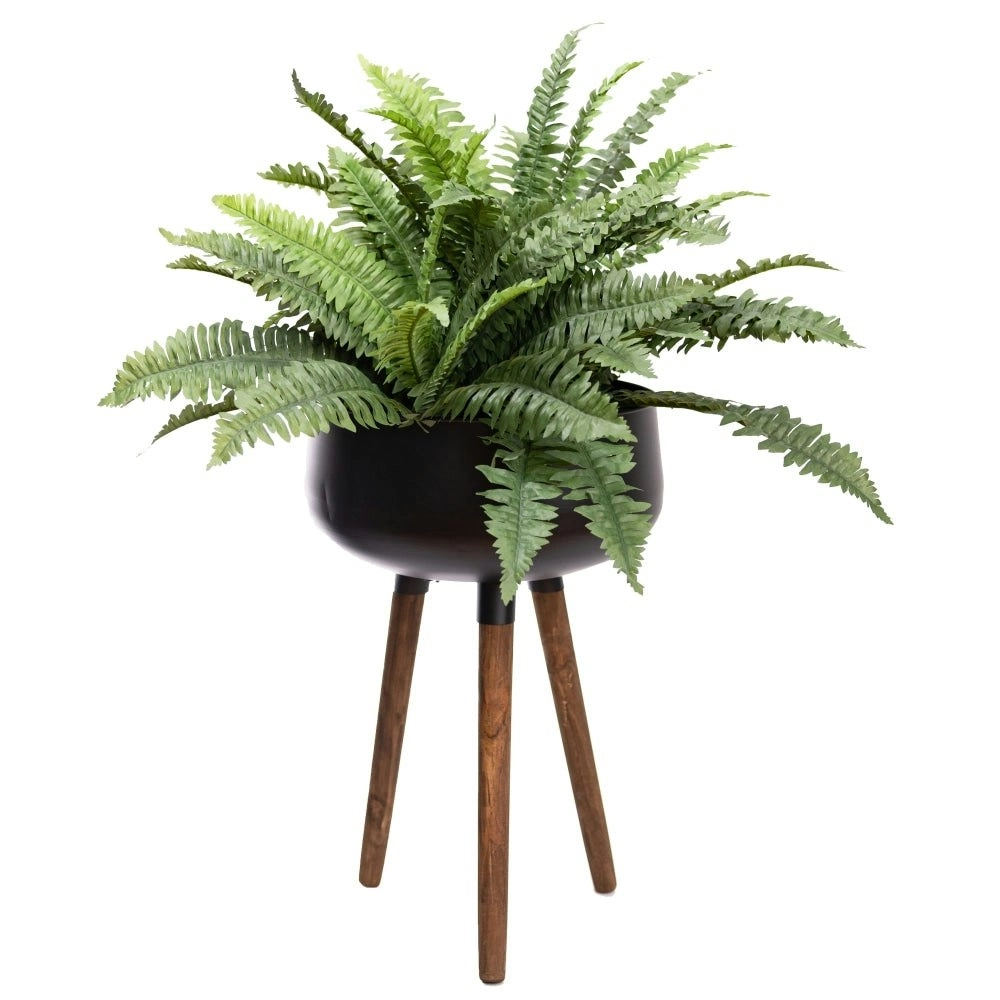 Glamorous Fusion Potted Boston Fern Artificial Faux Plant Decorative With 3 Pin Planter Green