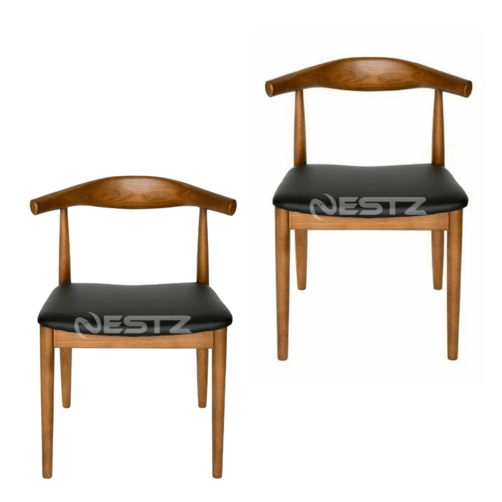 Set of 2 - Hans Wegner Replica CH20 Elbow Dining Chair - Walnut Frame - Black