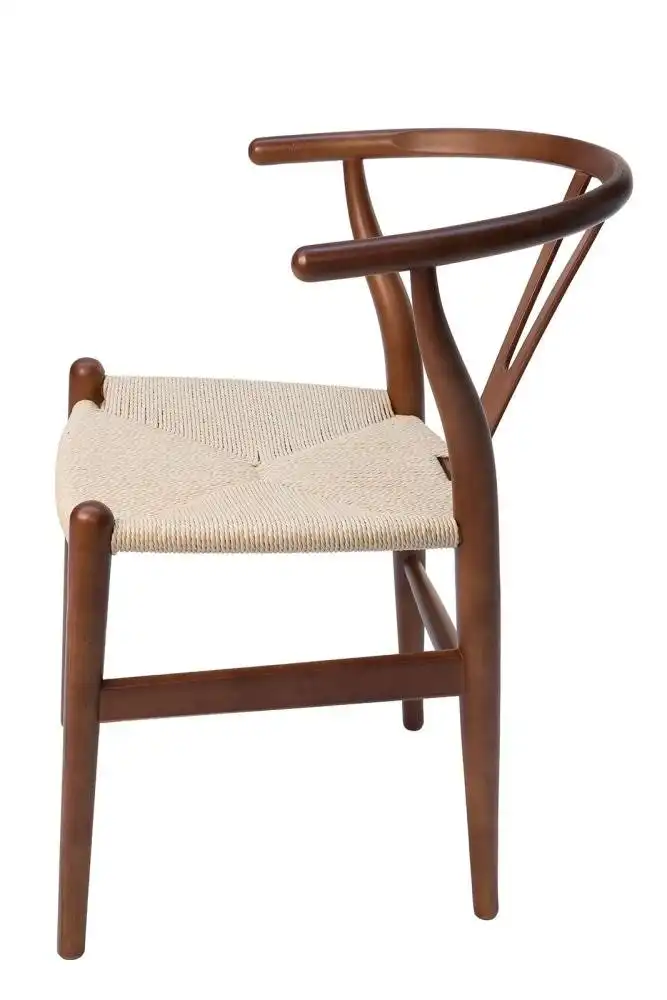 Set of 2 - Hans Wegner Replica Wishbone Cord Dining Chair - Walnut