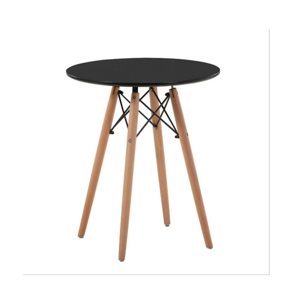 Design Square Round Wooden Dining Table Eiffel Design Wooden Legs 80cm - Black