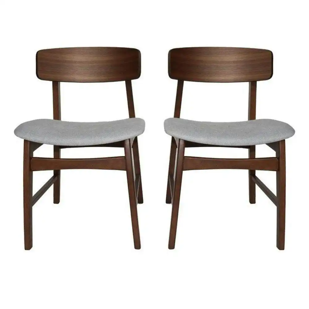Set of 2 Fabric Dining Chair - Walnut Frame - Grey