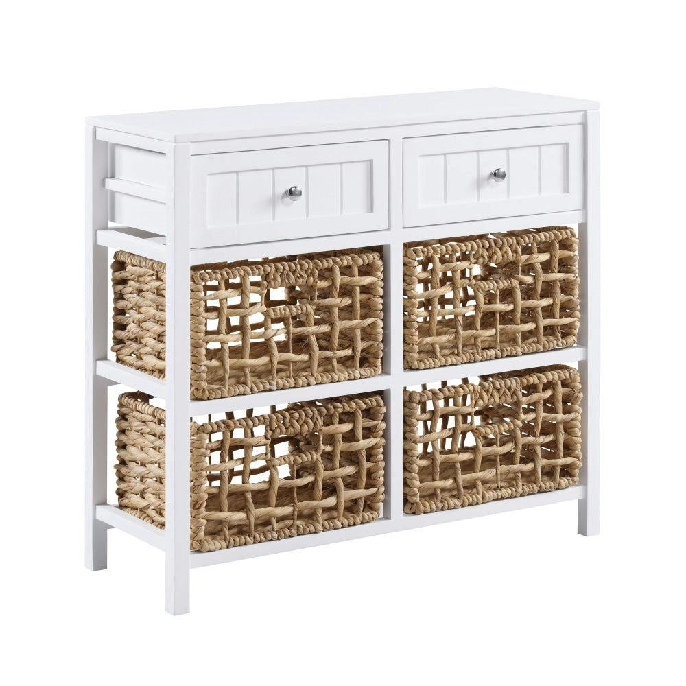 Design Square Novena Sideboard Buffet Unit Storage Cabinet 2-Drawers 4-Woven Baskets White