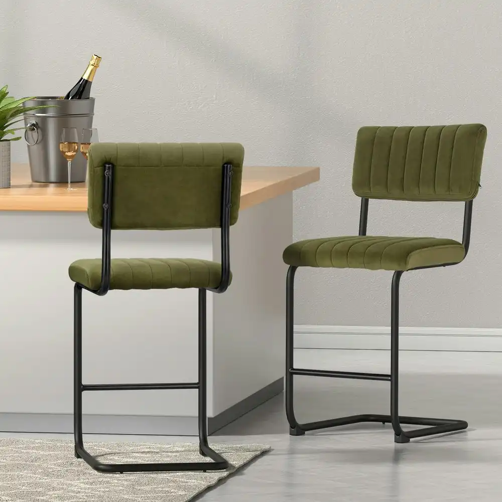 Artiss 2x Orman Bar Stools Velvet Chairs Green