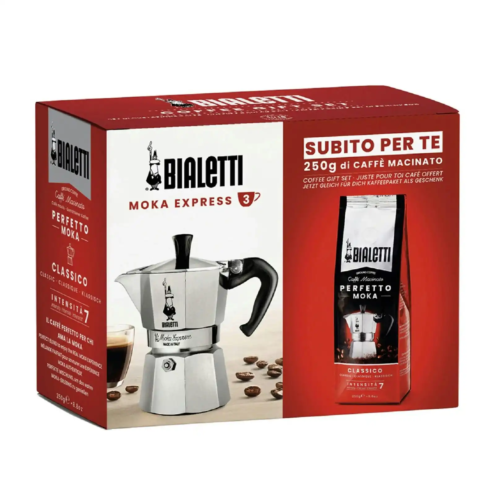 Bialetti Moka 6 Cup Espresso Maker + Perfetto Ground Coffee Gift Set