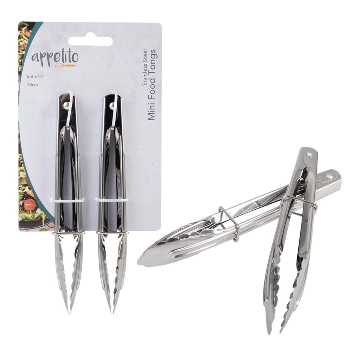 Appetito Stainless Steel Mini Tongs 18cm   Set 2