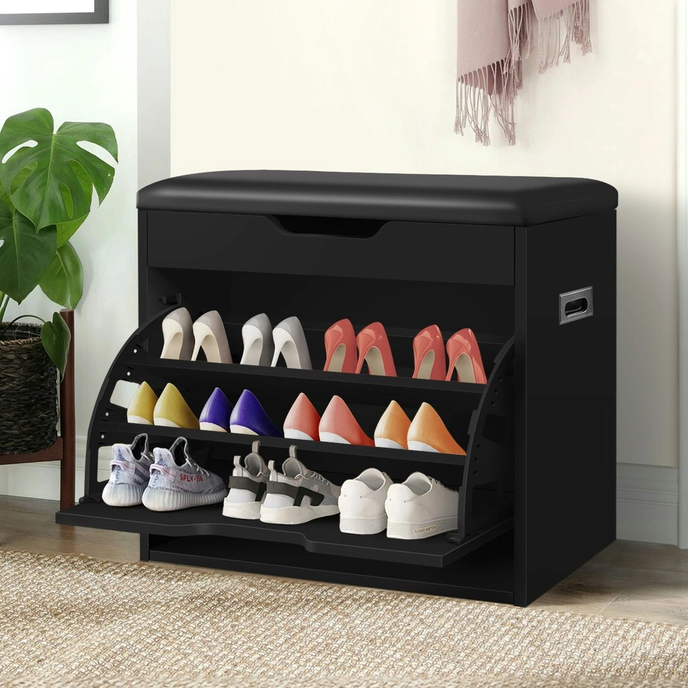 Alfordson Shoe Cabinet Bench 12 Pairs Black