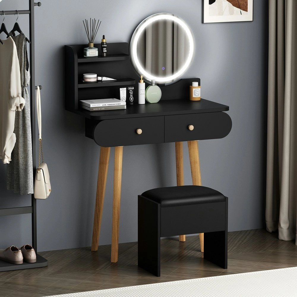 Alfordson Dressing Table Stool Set LED Light Black