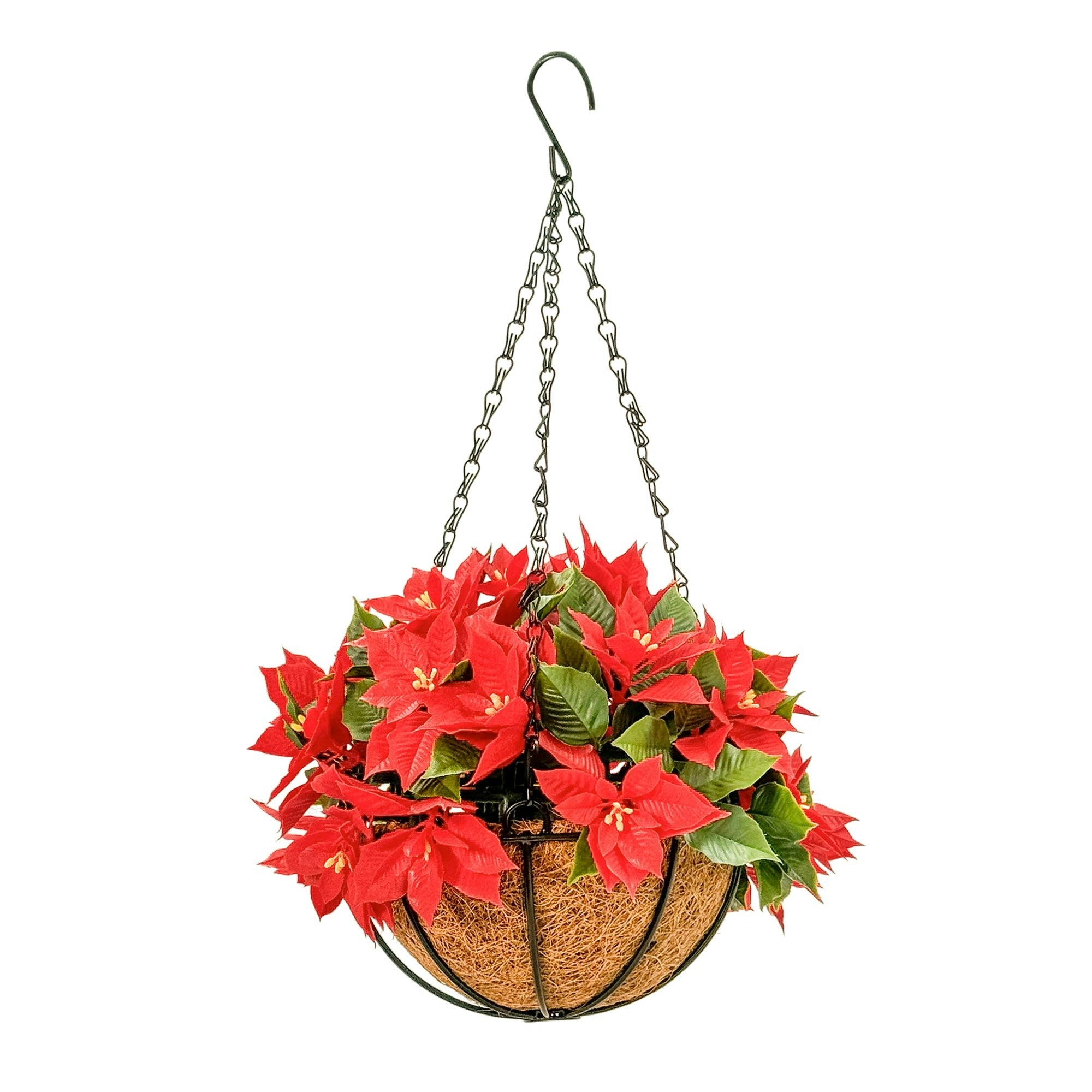 Hanging Baskets - Artificial Poinsettia - Red 33cm Outdoor