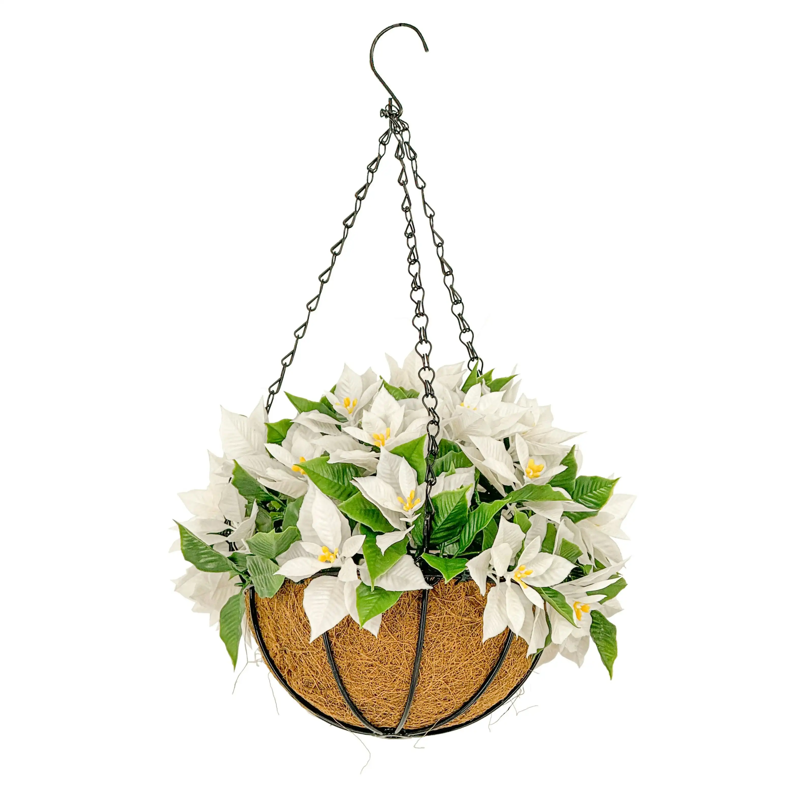 Hanging Baskets - Artificial Poinsettia - White 33cm Outdoor