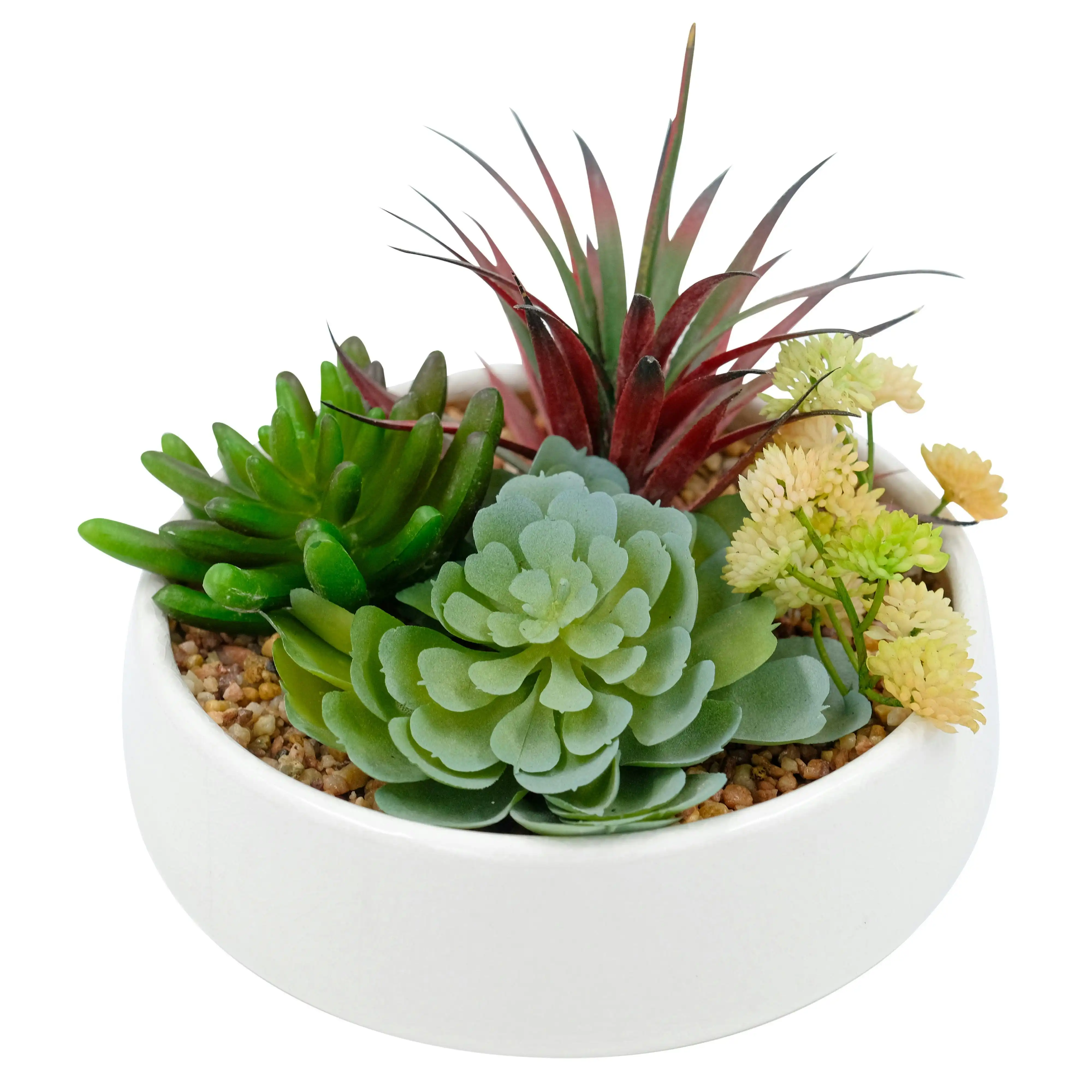 Artificial Succulents - Quad in White Pot 16cm