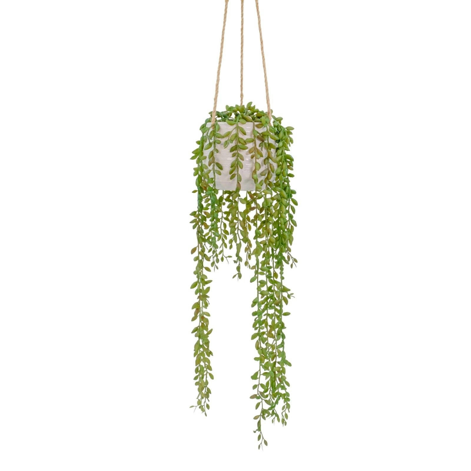 Artificial Hanging String of Pearls Plant with white Ceramic Pot 50cm