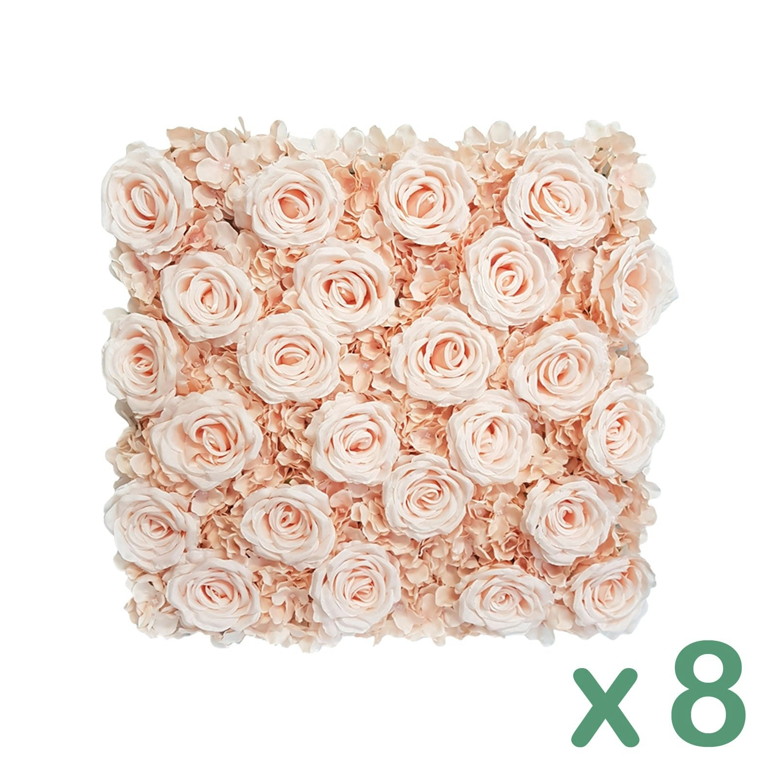 8 Panels of Artificial Peach Colour Flower Wall Panels 50x50cm