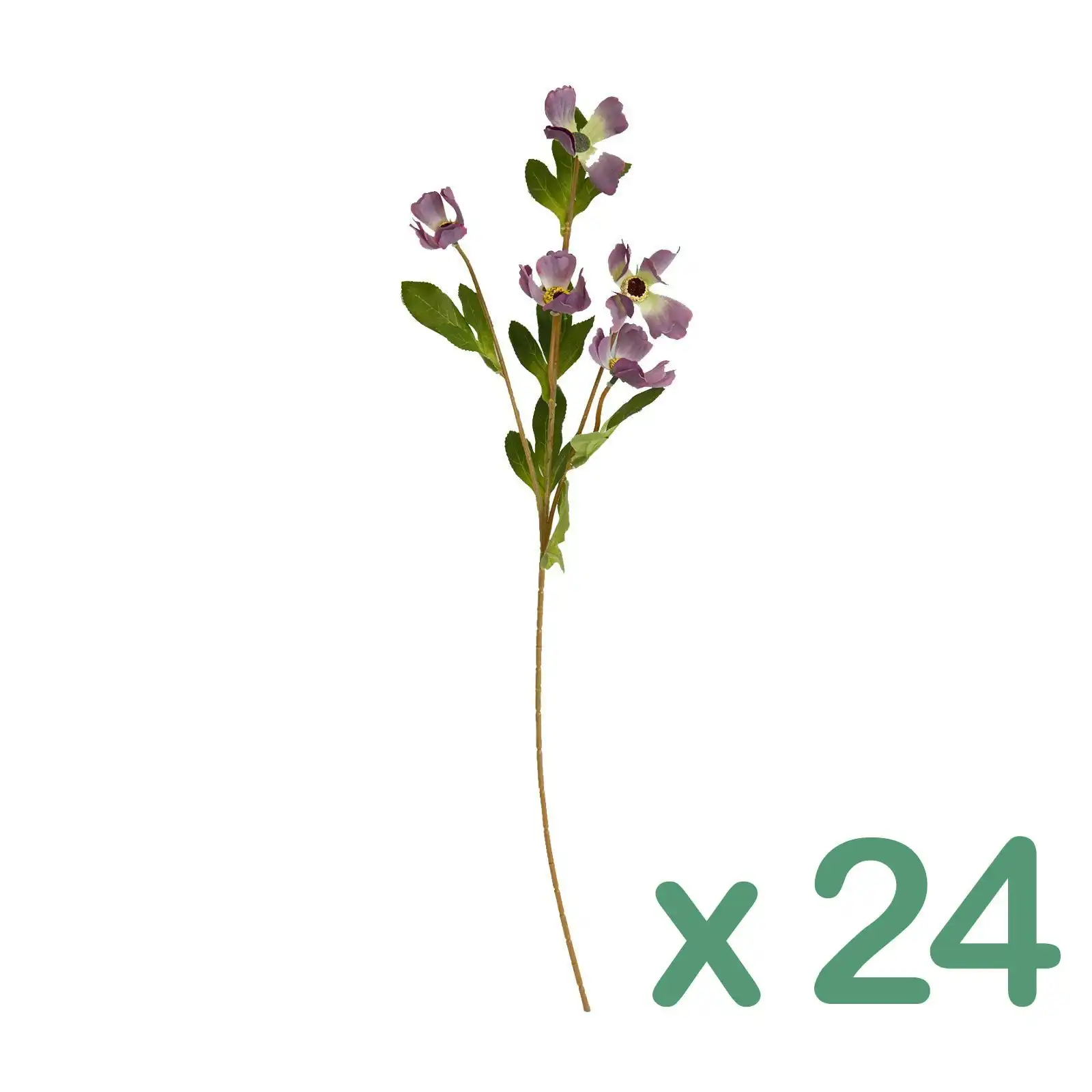 24 Stems of Artificial Wild Poppy Flowers in PURPLE 60cm