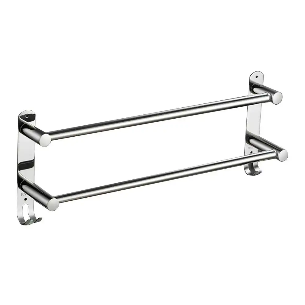 Viviendo Stylish Stainless Steel Adjustable Bathroom Towel Rack Rail Holder with Hooks – 2 Tiers