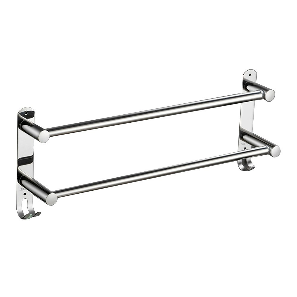 Viviendo Stylish Stainless Steel Adjustable Bathroom Towel Rack Rail Holder with Hooks â€“ 2 Tiers