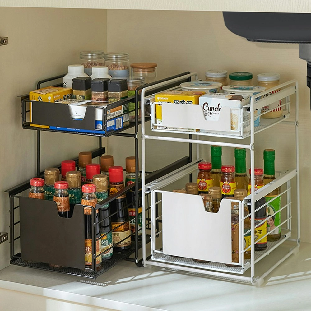 Viviendo Pantry Kitchen Organiser Sauce Rack Spice Storage with sliding drawers in Carbon Steel