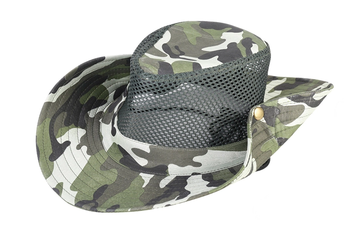 Wide Brim Camo Hat With Neck Cord