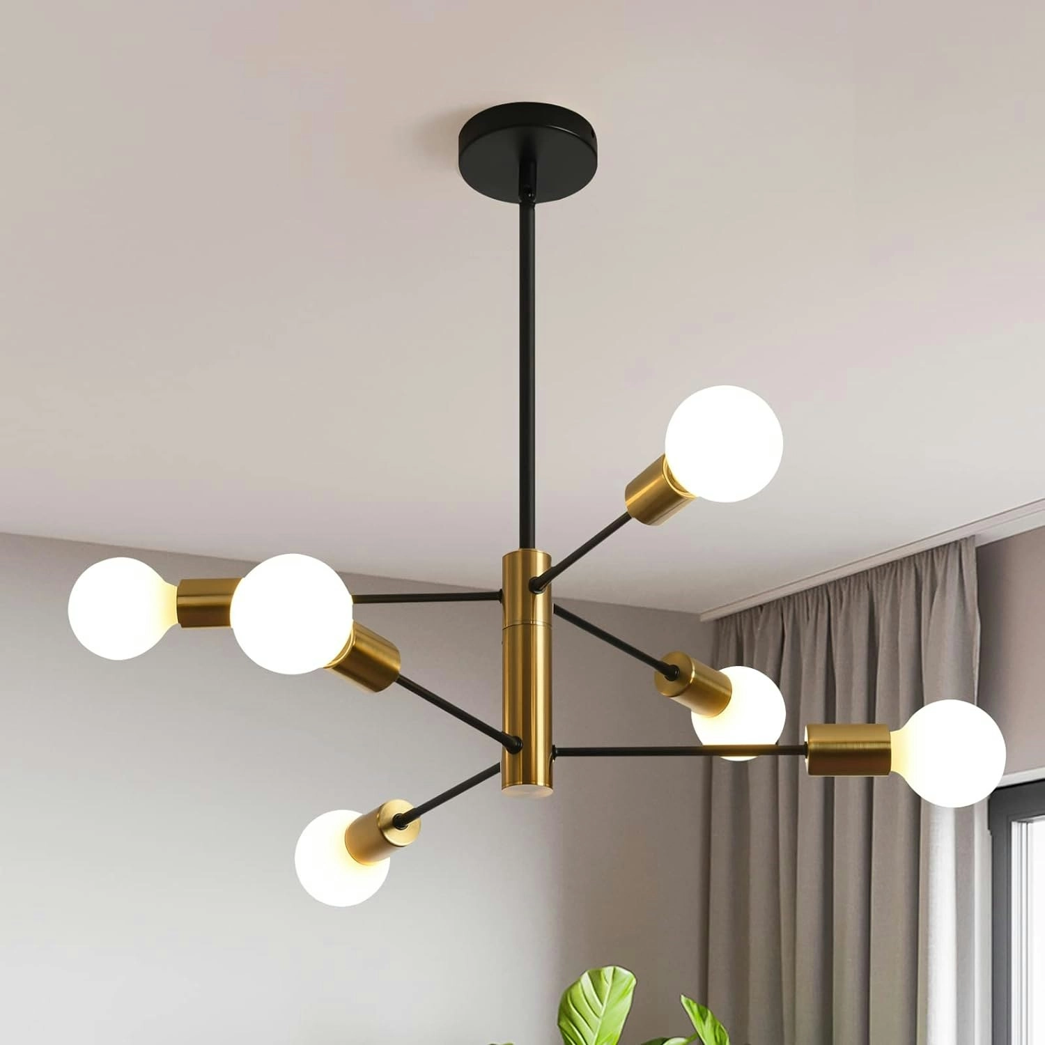 Sputnik Chandelier Modern Industrial, 6-Light , Black & Gold