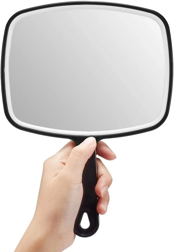 Extra Large Black Handheld Mirror with Handle (24 x 16 cm)